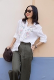 A226 Áo sơ mi linen thêu tay hoa nổi 2 thân MARLEY