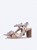SALSA-SD03 Giày Sandal nữ da thật quai chéo gót trụ 7cm