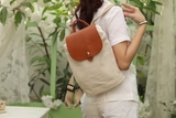 A206- SHEMZ Balo vải hemp phối da bò kích nhỏ Ngang 27cm x Cao 34cm x Đáy 10cm.