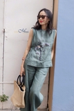 T25 Quần linen ống suông chạy gân HEPBURN - MaxMessi