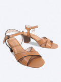 SALSA-SD03 Giày Sandal nữ da thật quai chéo gót trụ 7cm