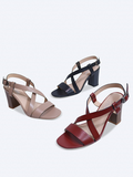 SALSA-SD07 Sandal da thật quai chéo gót trụ 8cm