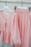 MaxMessi - BABYDOLL Áo linen kẻ sọc thắt nơ