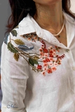 A314 Áo FORTUNA sơ mi linen pháp thêu hoa bách hợp 2 vai