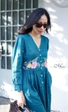 G120 Đầm ELIO linen tay dài thêu eo