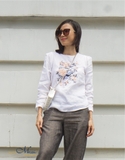 MaxMessi - Áo top linen tay dài thêu tay thủ công ALAN