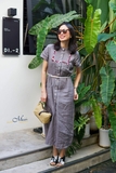G122 Đầm IVANKA linen sơ mi thêu tay rút rua