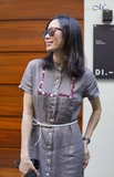 G122 Đầm IVANKA linen sơ mi thêu tay rút rua