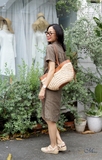 Đầm Sơ mi tà ngang thêu dọc thân tay cộc IRIS