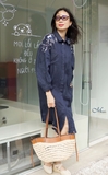 G106 Đầm sơ mi linen 2 túi trước BIJOU thêu 2 bên vai
