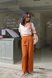 A309 Sơ mi SOPHIA linen Pháp thêu tay hoa se hạt trên vai