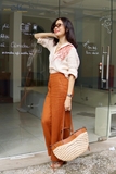 A309 Sơ mi SOPHIA linen Pháp thêu tay hoa se hạt trên vai