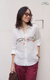 A312 Áo sơ mi  LUCIO linen pháp thêu tay thủ công