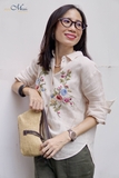A318 Áo CORA sơ mi linen pháp thêu hoa