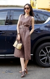 G88 Đầm linen cổ V sát nách nhúm eo kèm belt RORY