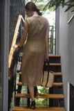 Đầm Linen thêu tay nút bọc TAN- MaxMessi