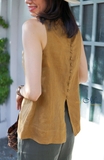 Áo top linen sát nách thêu lan LALALAND
