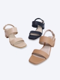 SALSA-SD04 Giày sandal nữ quai ngang da thật gót trụ 4.5cm