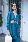G120 Đầm ELIO linen tay dài thêu eo