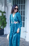 G120 Đầm ELIO linen tay dài thêu eo