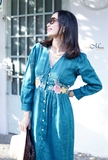 G120 Đầm ELIO linen tay dài thêu eo