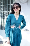 G120 Đầm ELIO linen tay dài thêu eo