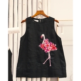 Áo top linen thêu hồng hạc DOMINIC - MaxMessi