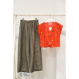 MaxMessi - FLAVIO Quần linen lưng thun trang trí nút