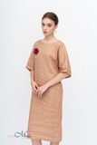 Đầm linen dáng rộng vai đỗ ELIZA - MaxMessi