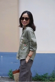 A257 Áo sơ mi linen tay dài ALANA thêu tay hoa cúc nhỏ
