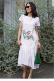 G103 Đầm maxi đuôi cá linen SHAKIRA thêu tay cành hoa lá chim