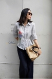 A261 Áo sơ mi linen cột dây 1 bên CALLA thêu tay hoa loa kèn