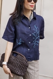A223 áo sơ mi linen tay cộc thêu tay TRUDY