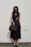 G115 Đầm linen cổ tim thêu lan hồ điệp