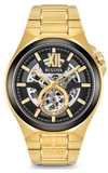 ĐỒNG HỒ NAM BULOVA 98A178 AUTOMATIC SKELETON TONE GOLD DÂY KIM LOẠI 