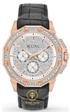 ĐỒNG HỒ NAM BULOVA 98C125 QUARTZ SWAROVSKI CASE ROSE GOLD DÂY DA