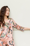 Bộ dài tay nữ lụa hoạ tiết hoa đào -91429202F100