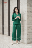 Bộ pijama nữ dài tay lụa tằm xanh rêu - WBD2306