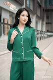 Bộ pijama nữ dài tay lụa tằm xanh rêu - WBD2306