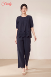 [SET CÚC TRẮNG, XANH]Bộ ngắn tay nữ cotton thêu hoa cúc có lớp lót - WBN2601