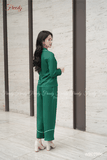 Bộ pijama nữ dài tay lụa tằm xanh rêu - WBD2306