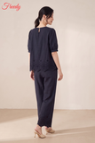 [SET CÚC TRẮNG, XANH]Bộ ngắn tay nữ cotton thêu hoa cúc có lớp lót - WBN2601