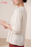 [SET THẠCH THẢO] Bộ dài tay nữ linen đắp ren hoa thanh lịch - WBD2604