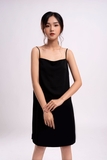 Váy 2 dây lụa tơ ý đen xuông - 91309191S011