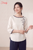 [SET HOA QUỲNH] Bộ dài tay nữ trắng thêu hoa quỳnh thanh lịch - WBD2606