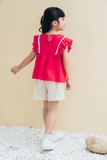 Áo bé gái sát nách hồng tay bèo - KAS2203