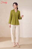 Bộ dài tay nữ linen tưng dáng cổ bẻ thêu hoa - WBD2607