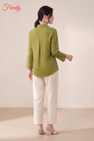 Bộ dài tay nữ linen tưng dáng cổ bẻ thêu hoa - WBD2607