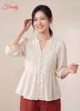 [SET THẠCH THẢO] Bộ dài tay nữ linen đắp ren hoa thanh lịch - WBD2604