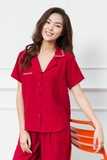 Bộ pijama ngắn tay đỏ mận - 91410202S004